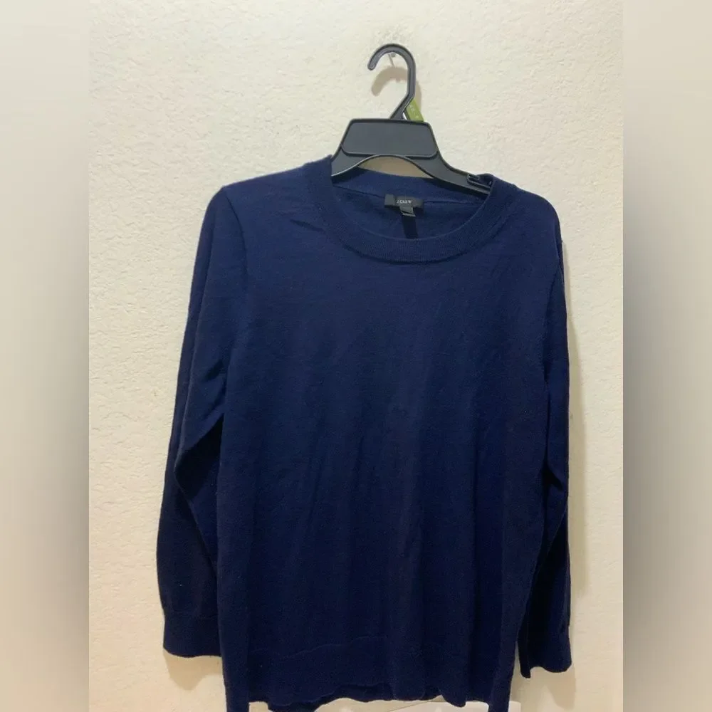 J. Crew womens Blue Merino Wool Crewneck Sweater Side Slits size Small